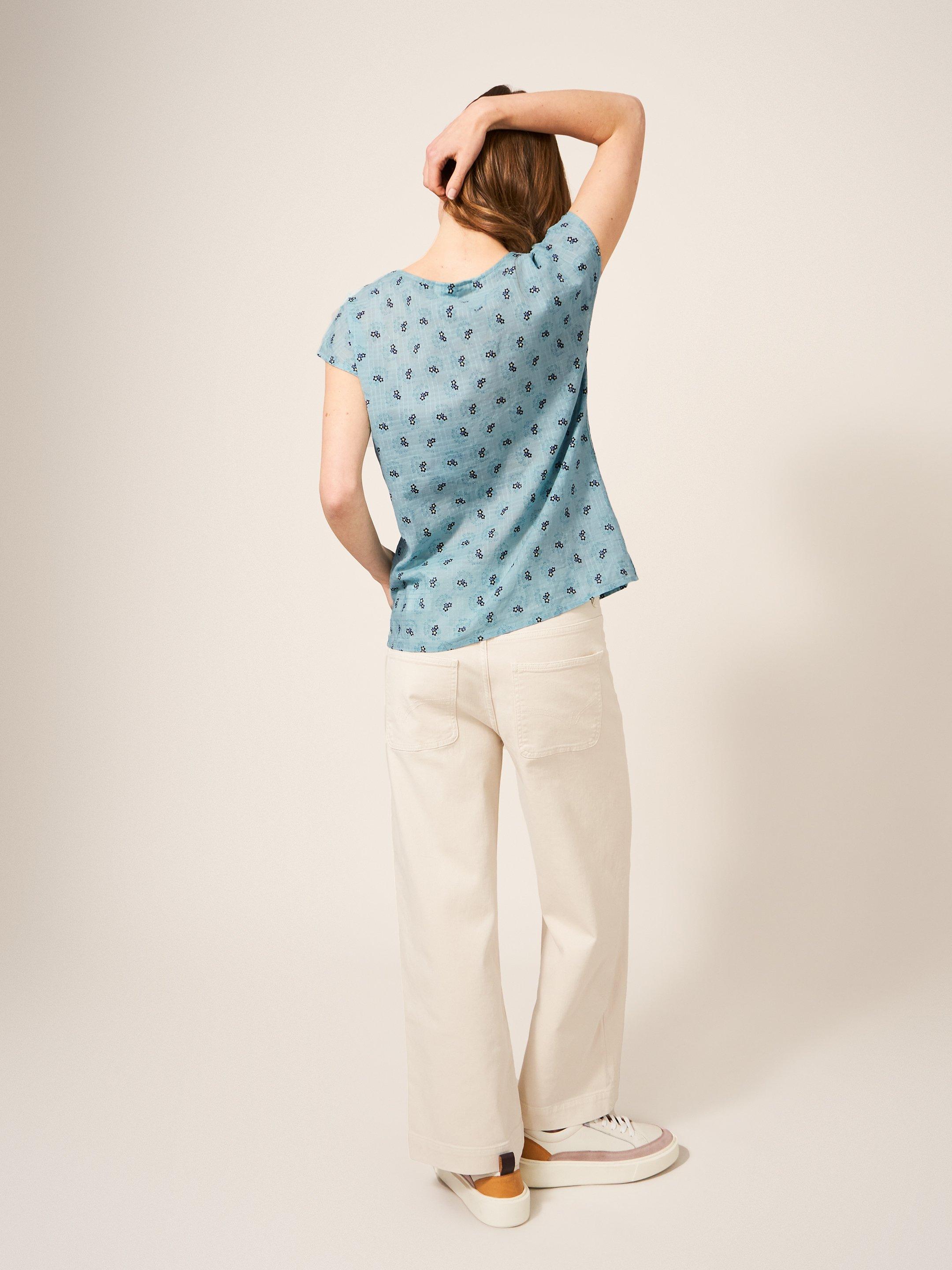 Rae Organic Vest Cotton in TEAL MLT - MODEL BACK