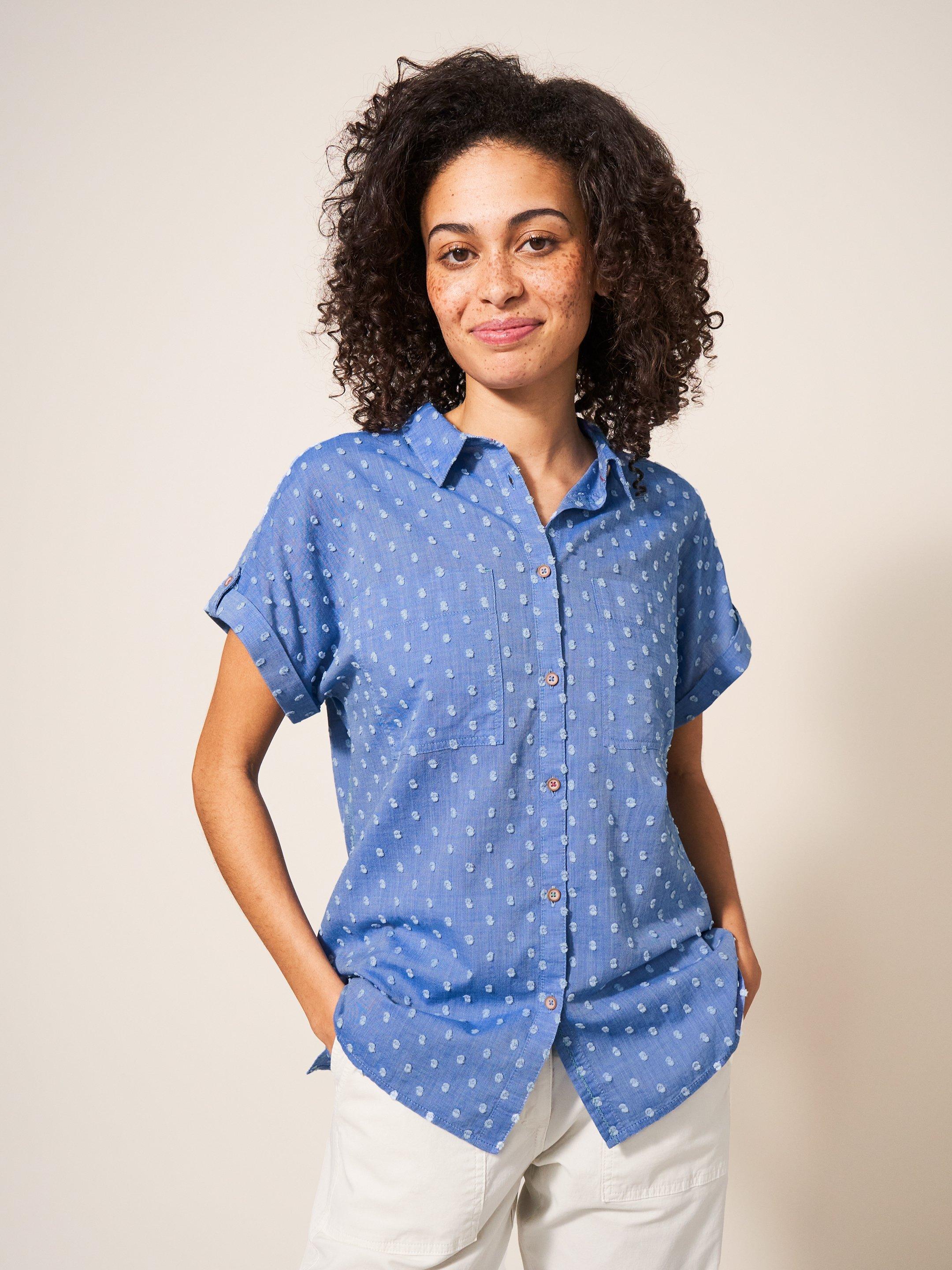 Blue Floral Print Cotton Linen Short Sleeve Shirt – JACHS NY