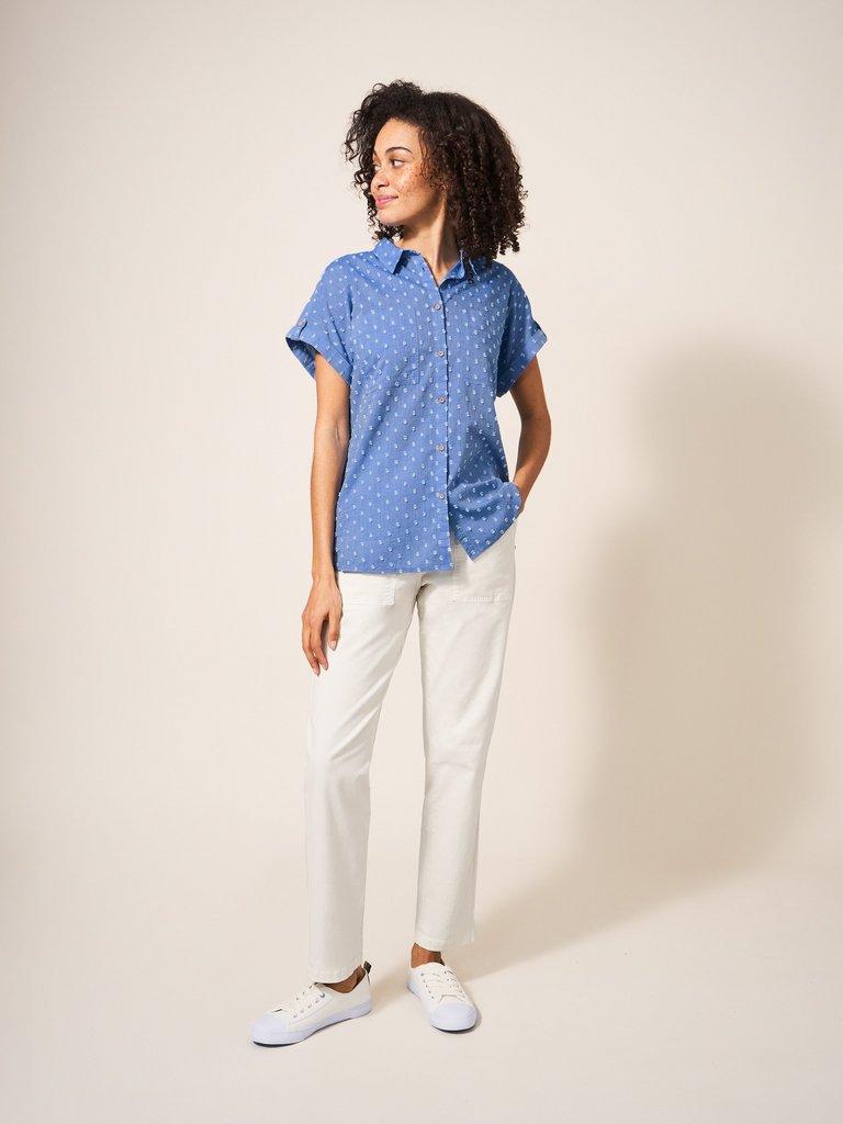 Ella Organic Cotton Shirt in BLUE MLT - MODEL FRONT
