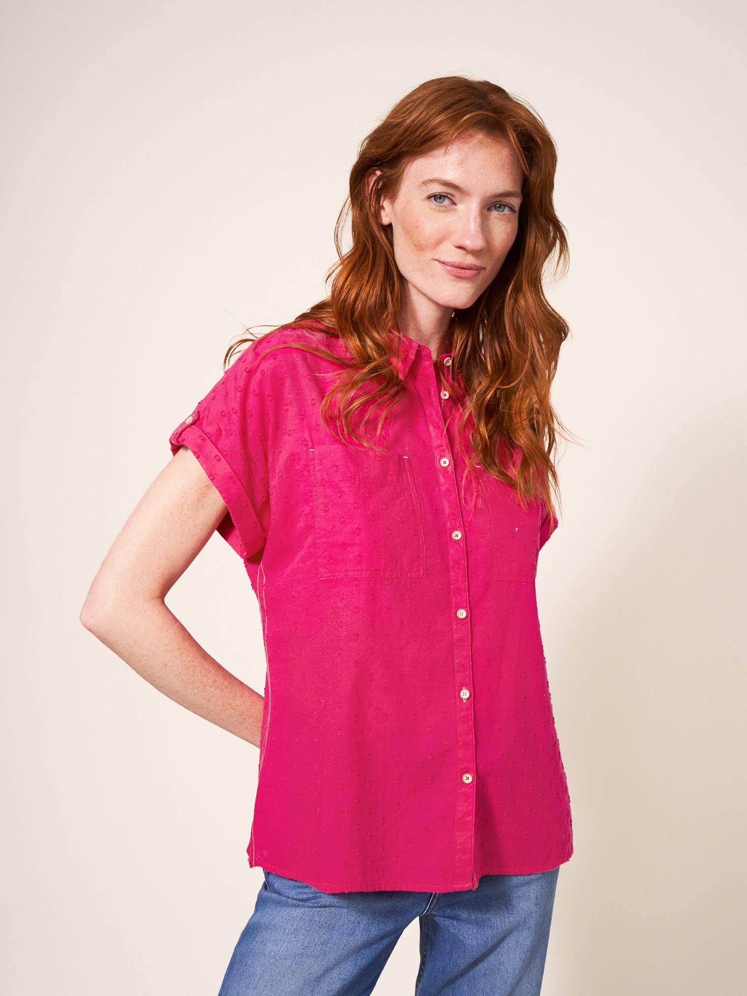 Ella Organic Cotton Shirt in BRT PINK - LIFESTYLE