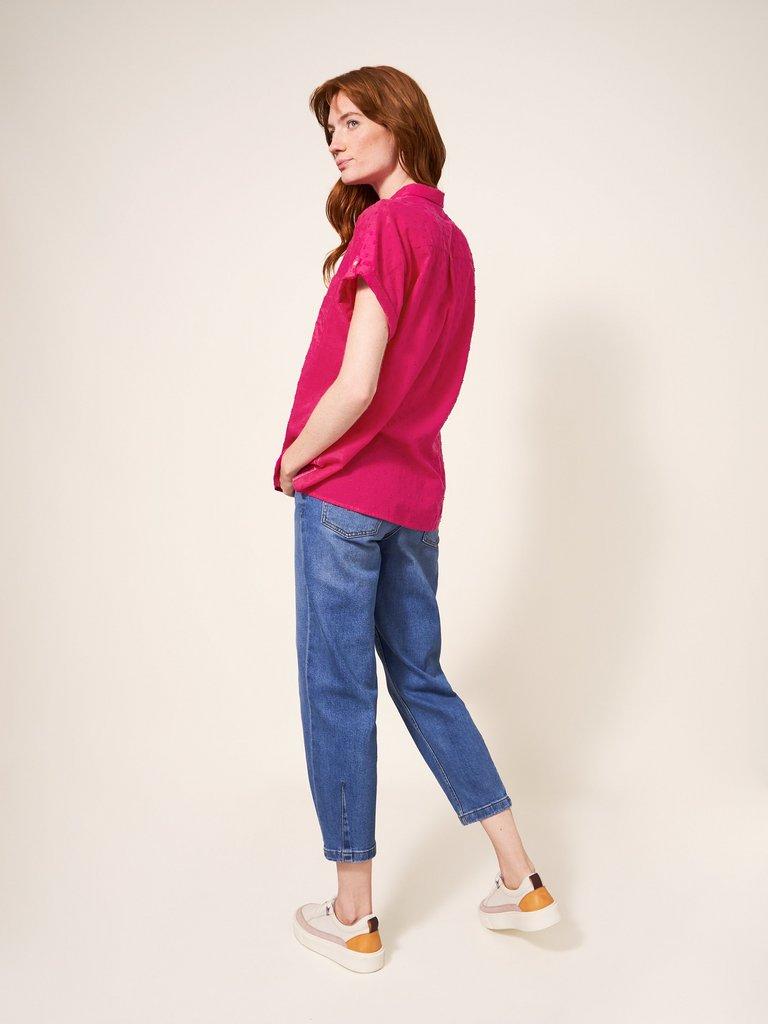 Ella Organic Cotton Shirt in BRT PINK - MODEL BACK