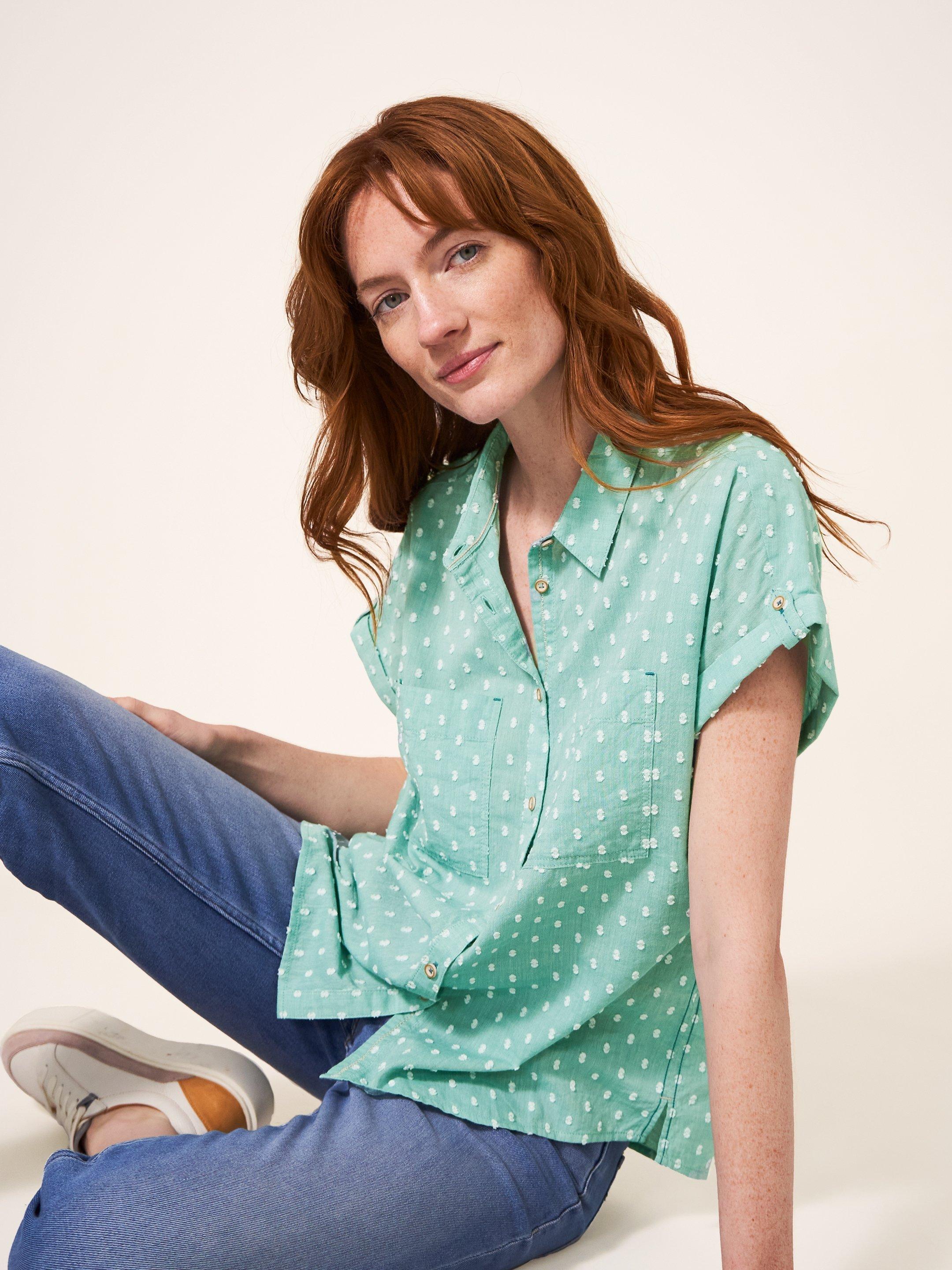 Ella Organic Cotton Shirt in MID GREEN - LIFESTYLE