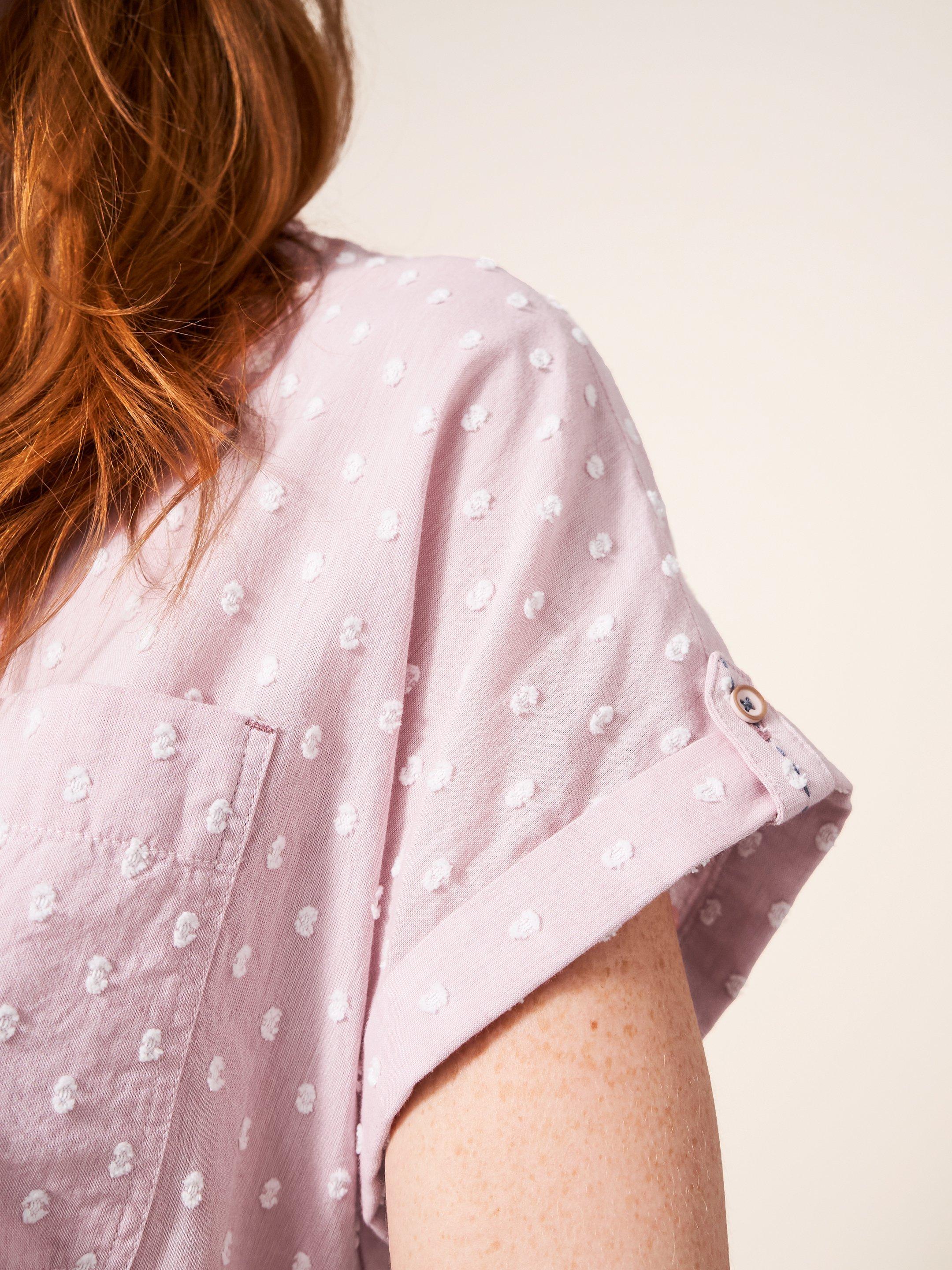 Ella Organic Cotton Shirt in MID PINK - MODEL DETAIL