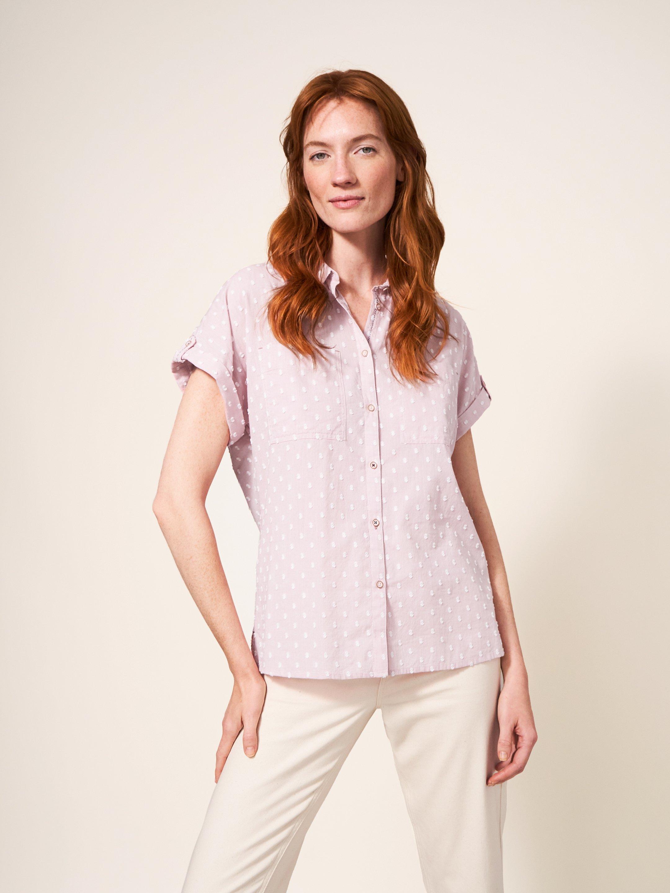 Ella Organic Cotton Shirt in MID PINK - MODEL FRONT