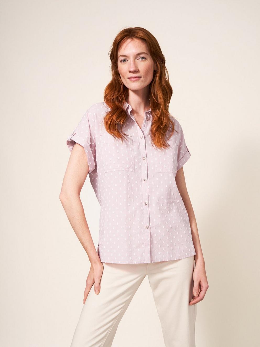 Ella Organic Cotton Shirt in MID PINK - MODEL FRONT