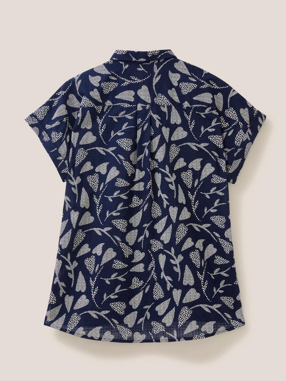 Ella Organic Cotton Shirt in NAVY PR - FLAT BACK