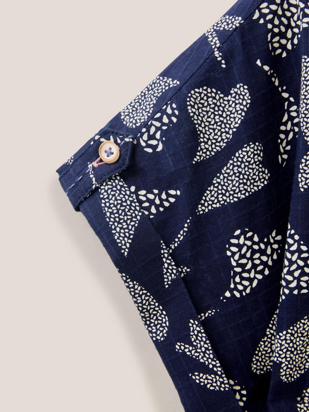 Ella Organic Cotton Shirt in NAVY PR - FLAT DETAIL