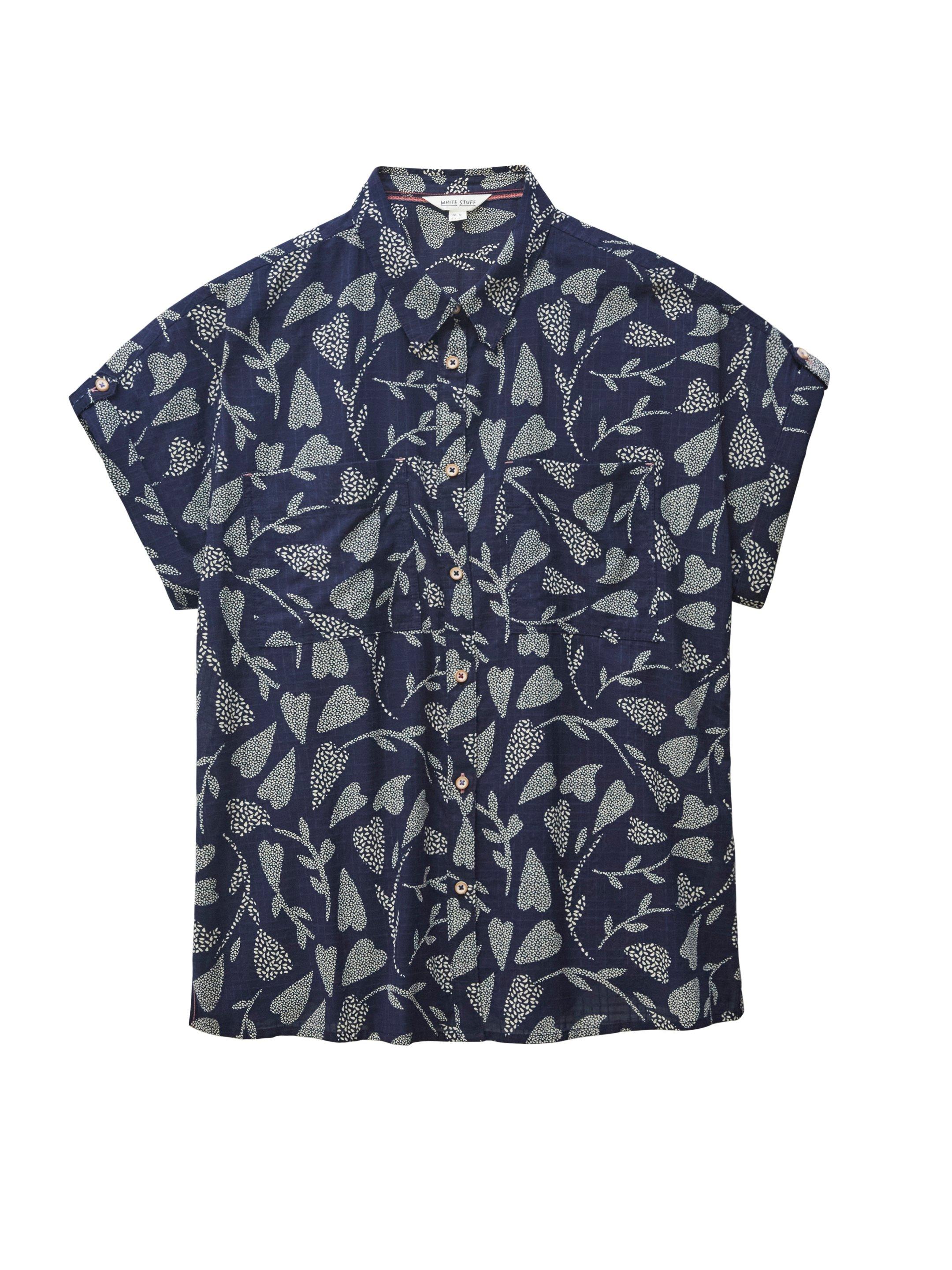 Ella Organic Cotton Shirt in NAVY PR - FLAT FRONT