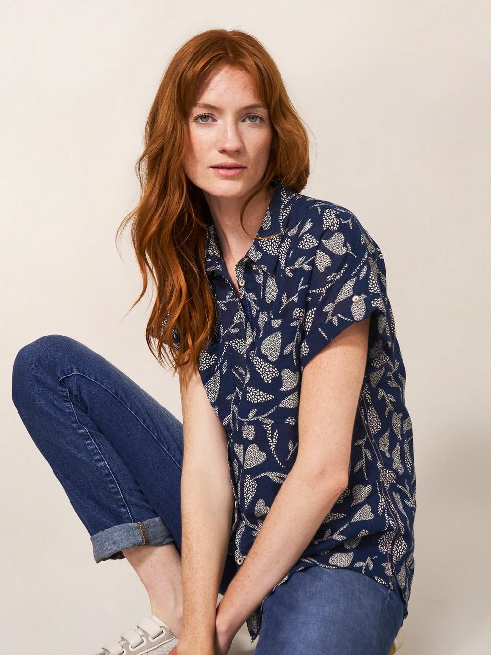 Ella Organic Cotton Shirt in NAVY PR - LIFESTYLE