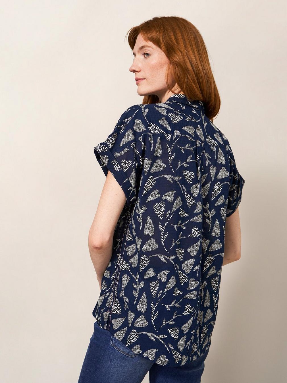 Ella Organic Cotton Shirt in NAVY PR - MODEL BACK