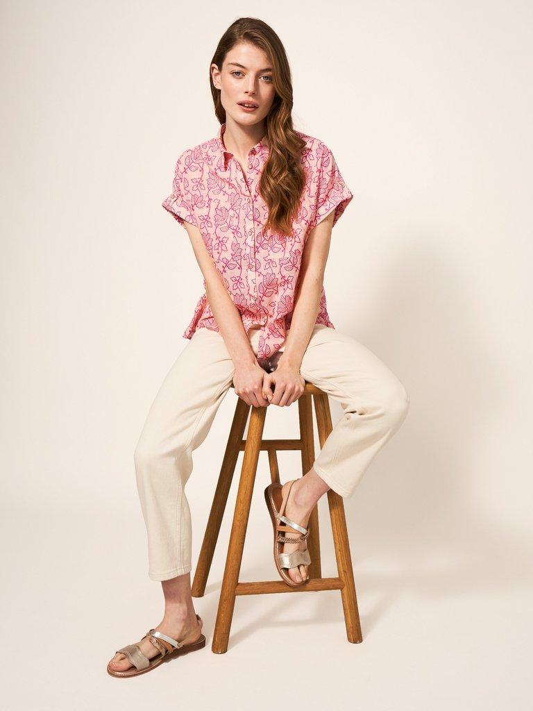 Ella Organic Cotton Shirt in PINK PR - MODEL FRONT