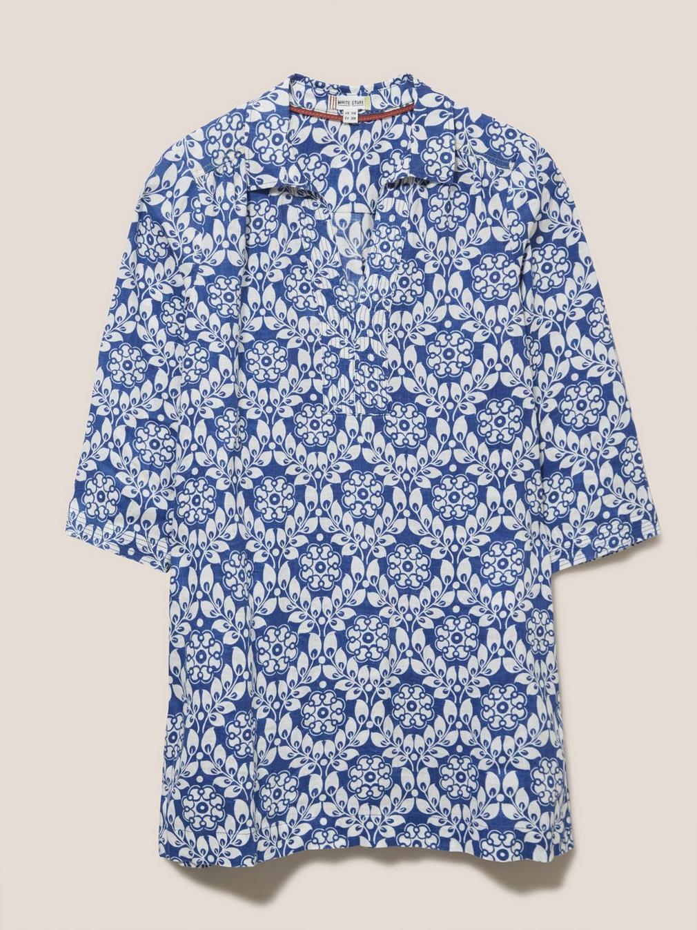 Blaire Linen Versatile Tunic in BLUE MLT - FLAT FRONT