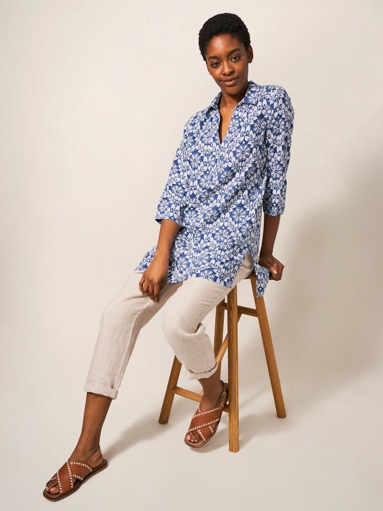 Blaire Linen Versatile Tunic in BLUE MLT - LIFESTYLE