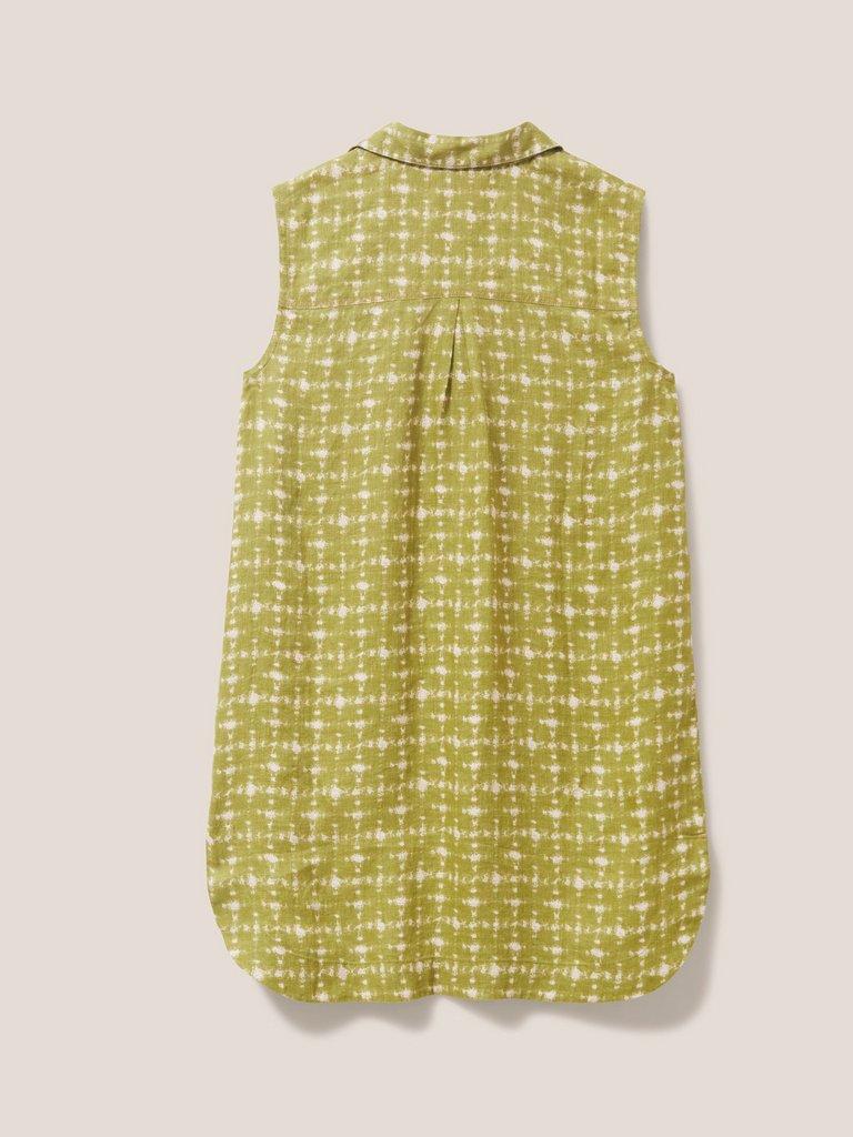 Elsie Sleeveless Linen Tunic in GREEN MLT - FLAT BACK