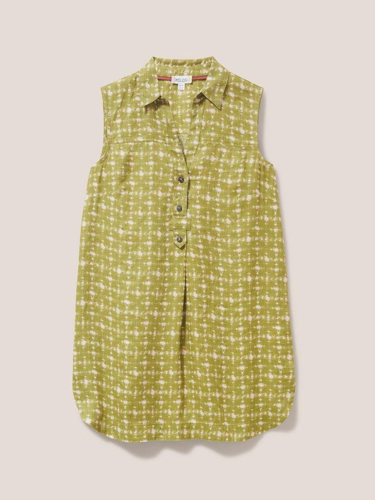 Elsie Sleeveless Linen Tunic in GREEN MLT - FLAT FRONT