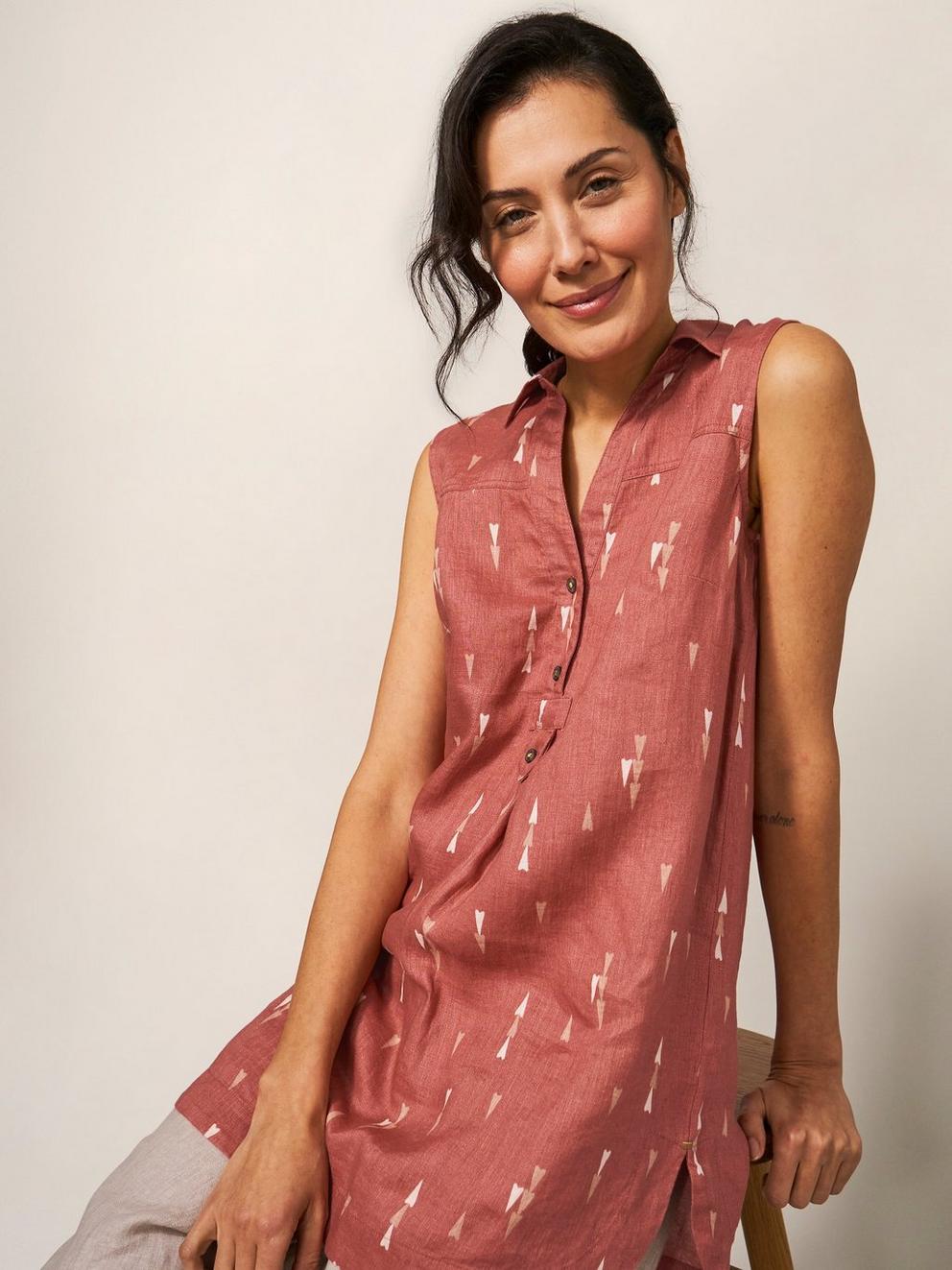 Elsie Sleeveless Linen Tunic in RED MLT - LIFESTYLE