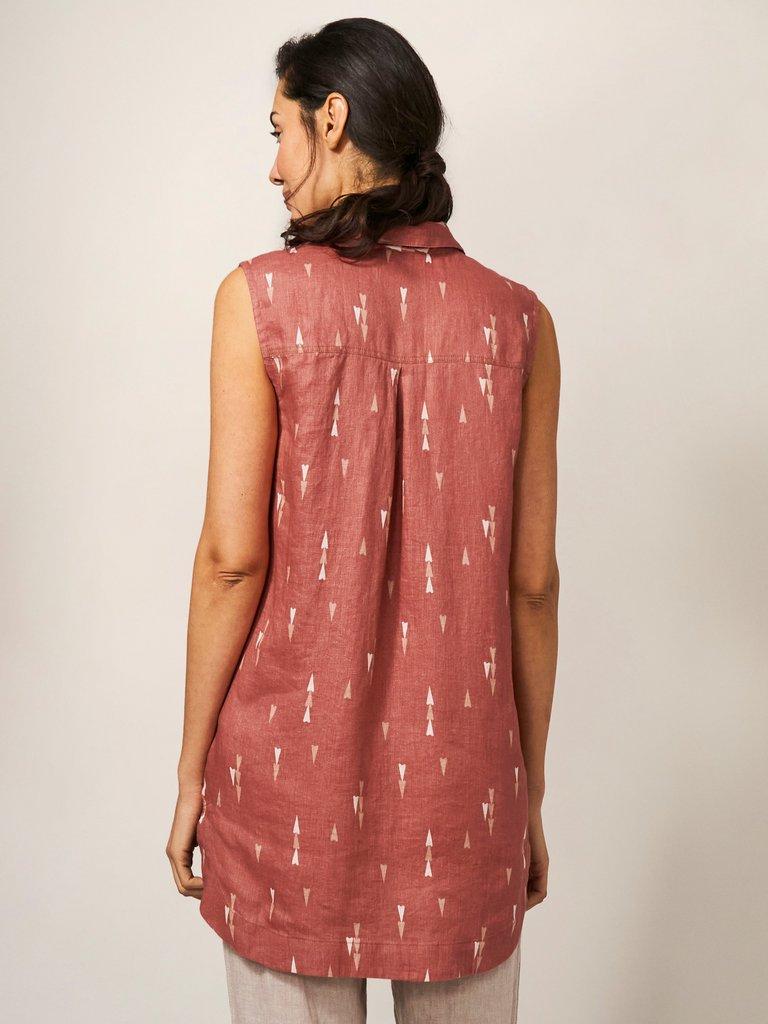 Elsie Sleeveless Linen Tunic in RED MLT - MODEL BACK