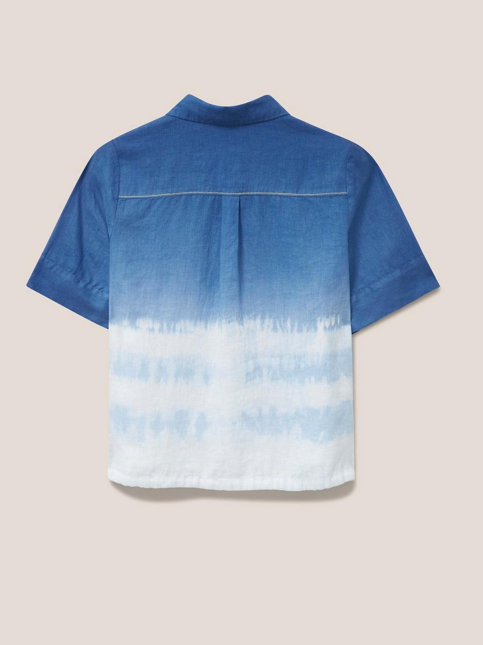Lily Tie Hem Linen Shirt in NAVY MULTI - FLAT BACK