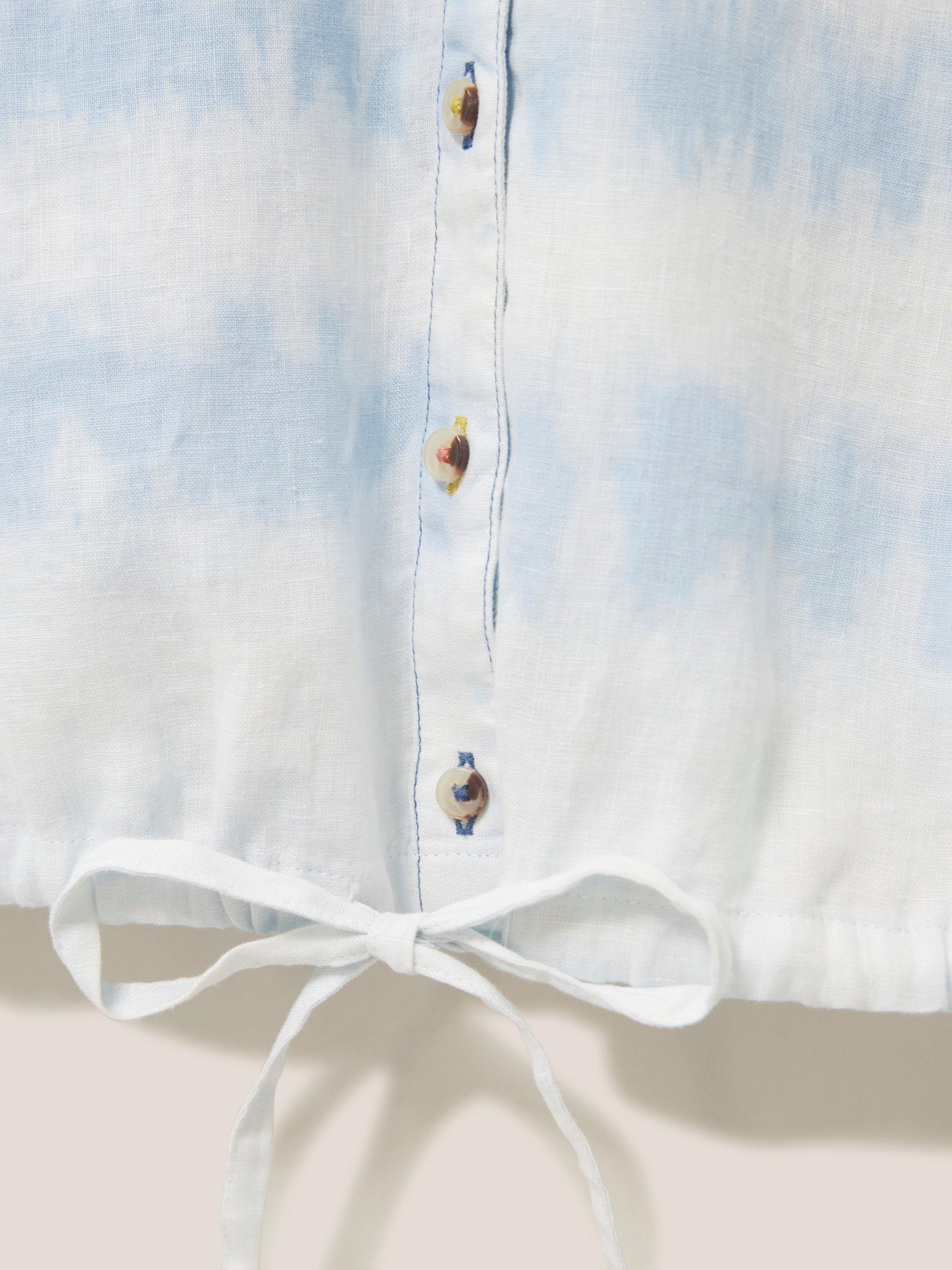 Lily Tie Hem Linen Shirt in NAVY MULTI - FLAT DETAIL