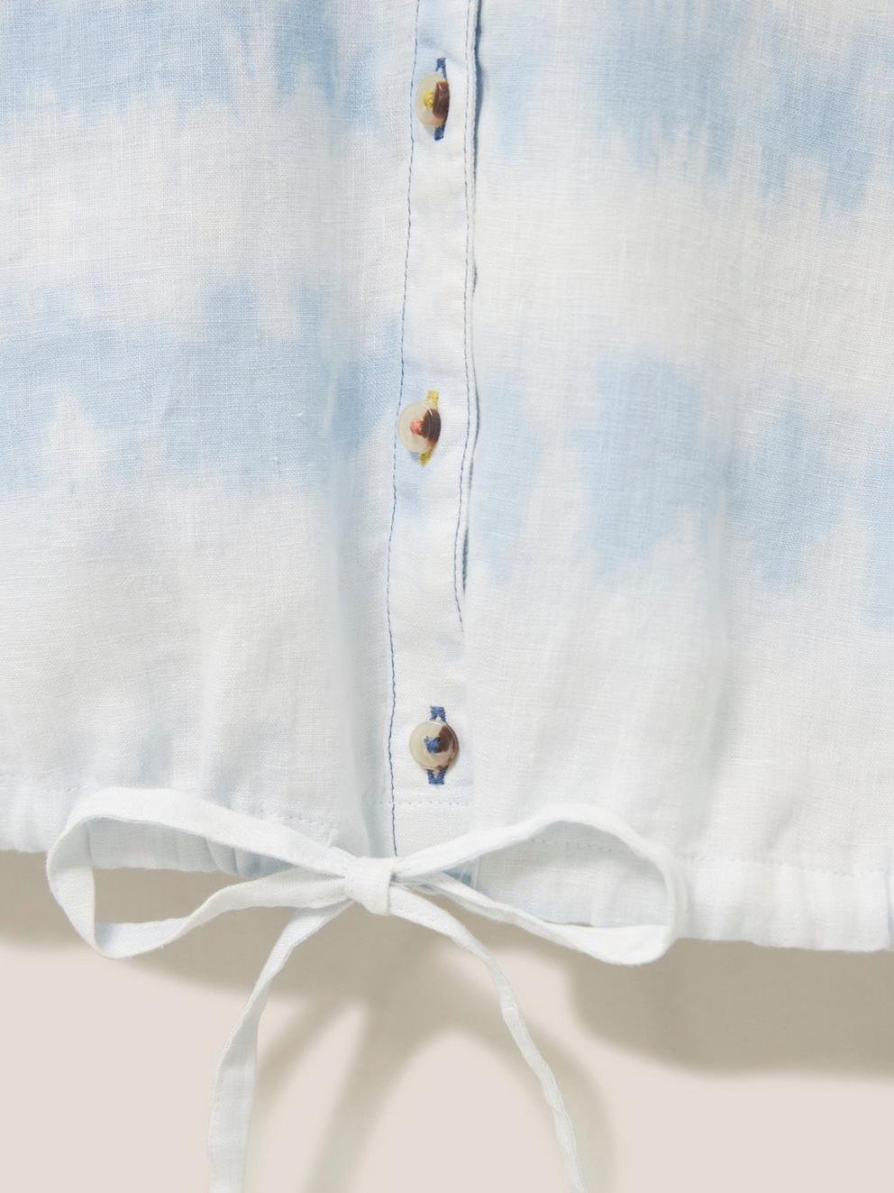 Lily Tie Hem Linen Shirt in NAVY MULTI - FLAT DETAIL