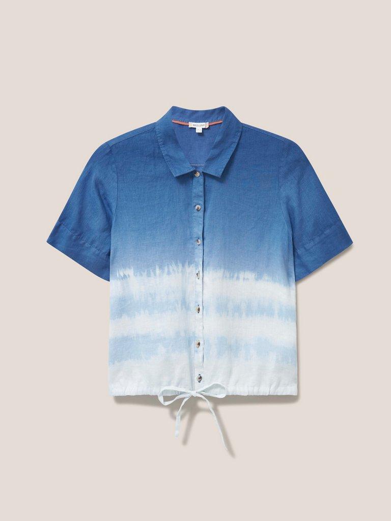 Lily Tie Hem Linen Shirt in NAVY MULTI - FLAT FRONT