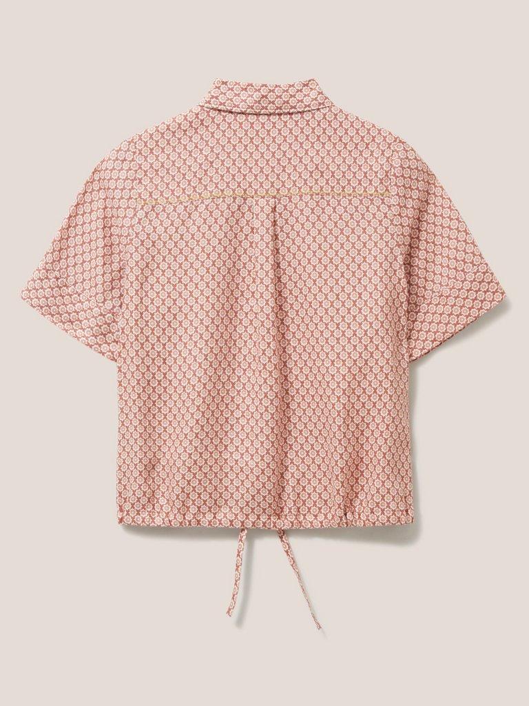 Lily Tie Hem Linen Shirt in RED MLT - FLAT BACK