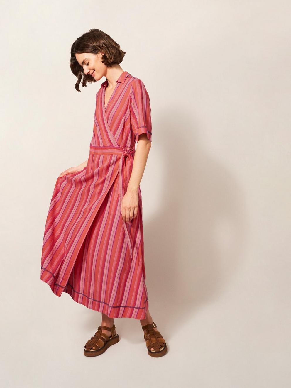 Felicity Linen Blend Dress in PINK MLT - LIFESTYLE