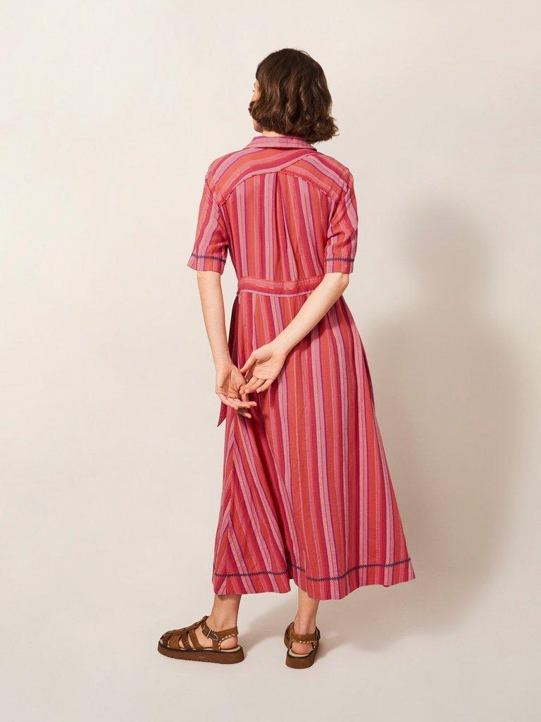 Felicity Linen Blend Dress in PINK MLT - MODEL BACK