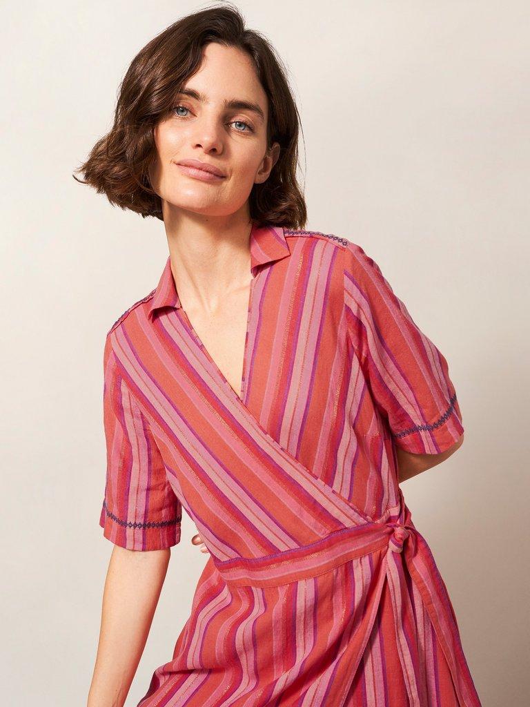 Felicity Linen Blend Dress in PINK MLT - MODEL DETAIL