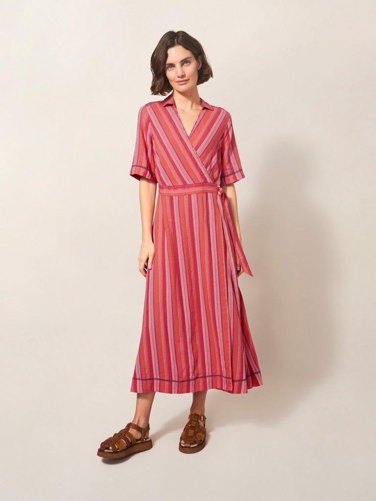 Felicity Linen Blend Dress in PINK MLT - MODEL FRONT