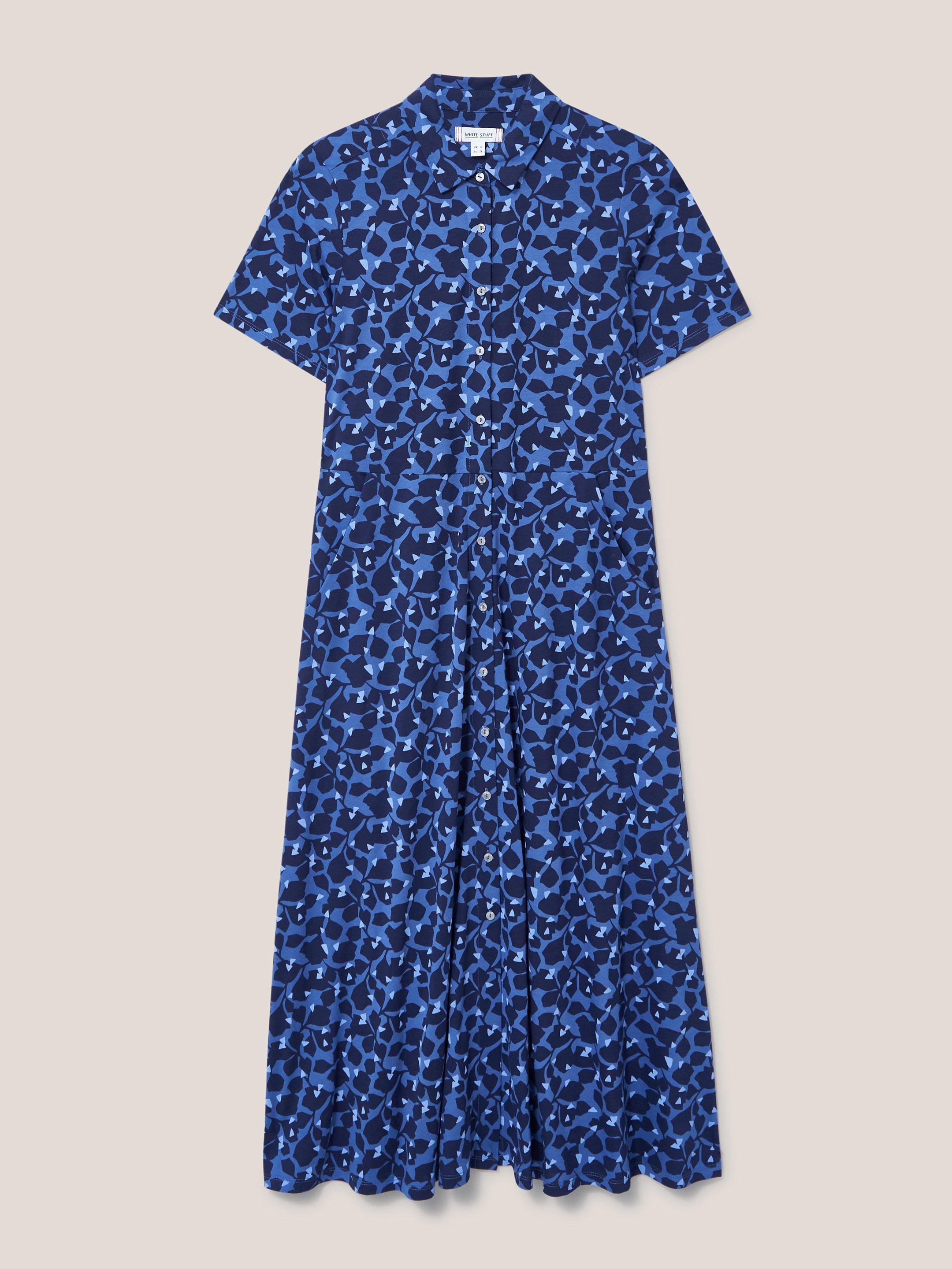 Rua Jersey Short Sleeve Shirt Dress in BLUE MLT - FLAT FRONT