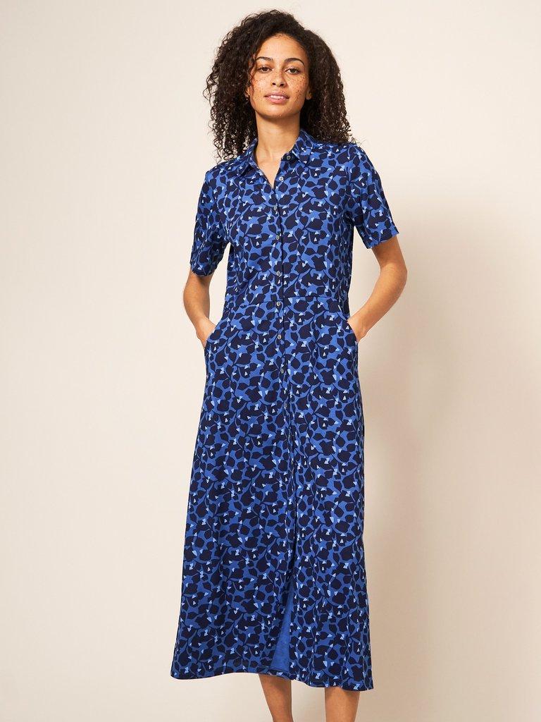 Rua Jersey Short Sleeve Shirt Dress in BLUE MLT - LIFESTYLE