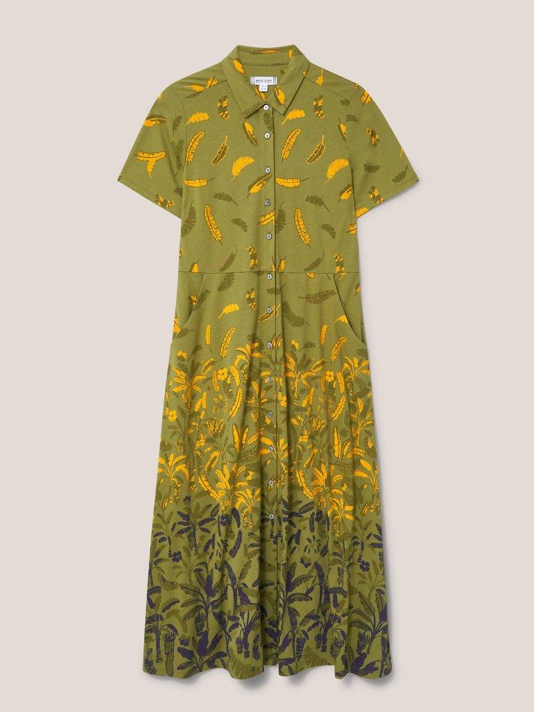 Rua Jersey Short Sleeve Shirt Dress in GREEN MLT - FLAT FRONT