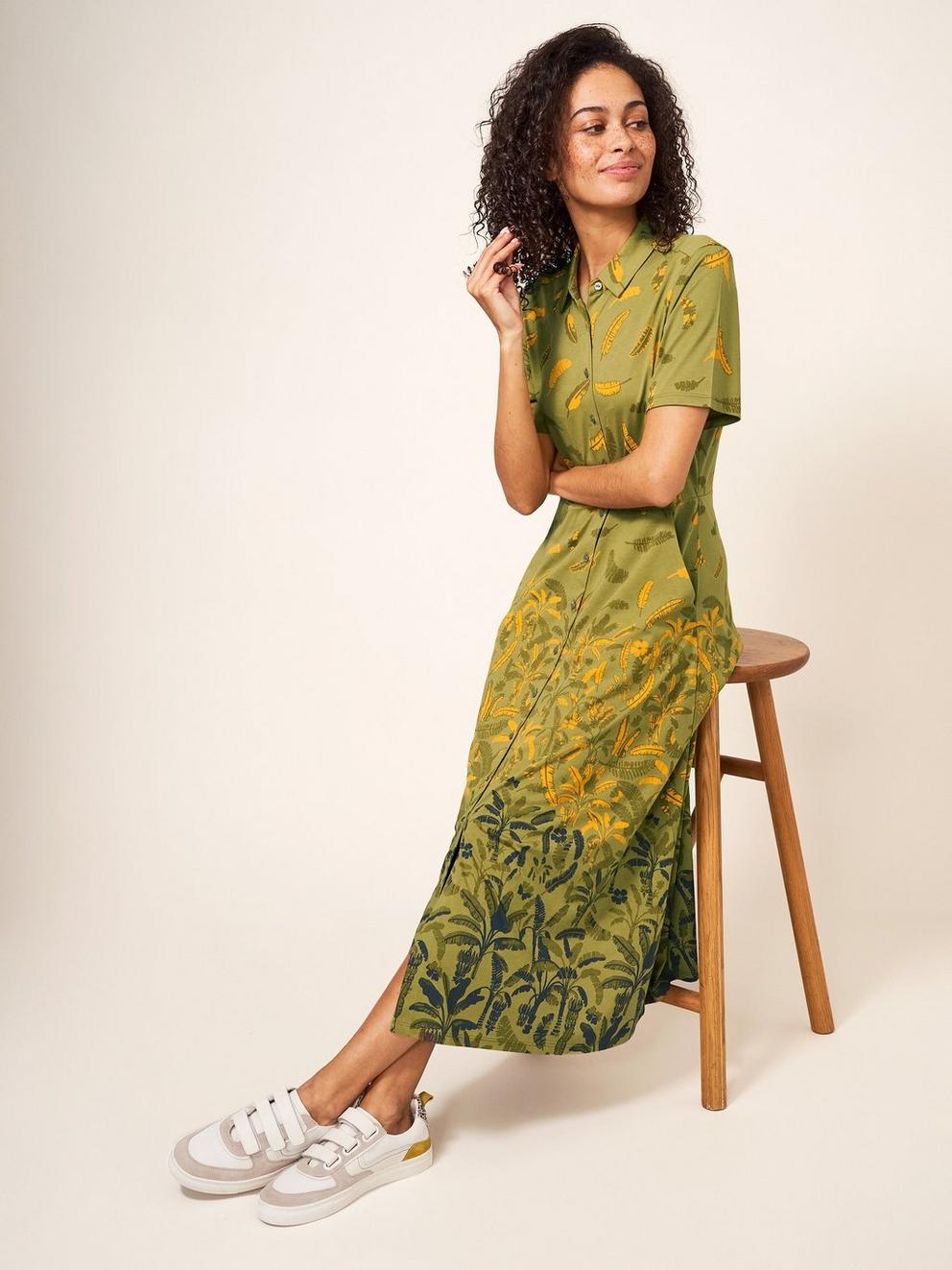 Rua Jersey Short Sleeve Shirt Dress in GREEN MLT - LIFESTYLE