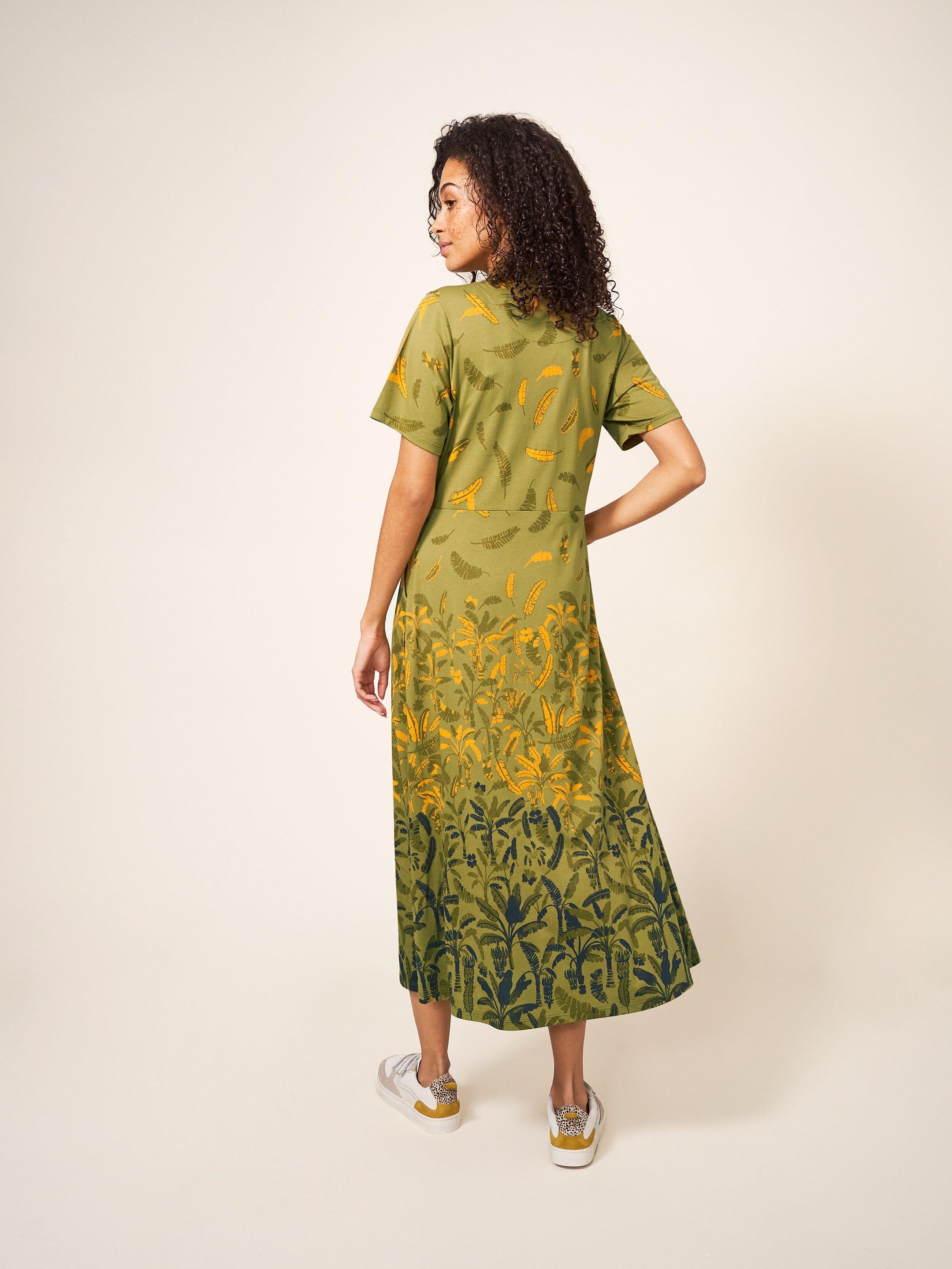 Rua Jersey Short Sleeve Shirt Dress in GREEN MLT - MODEL BACK