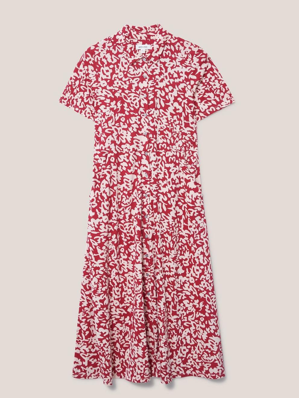 Rua Jersey Short Sleeve Shirt Dress in RED MLT - FLAT FRONT