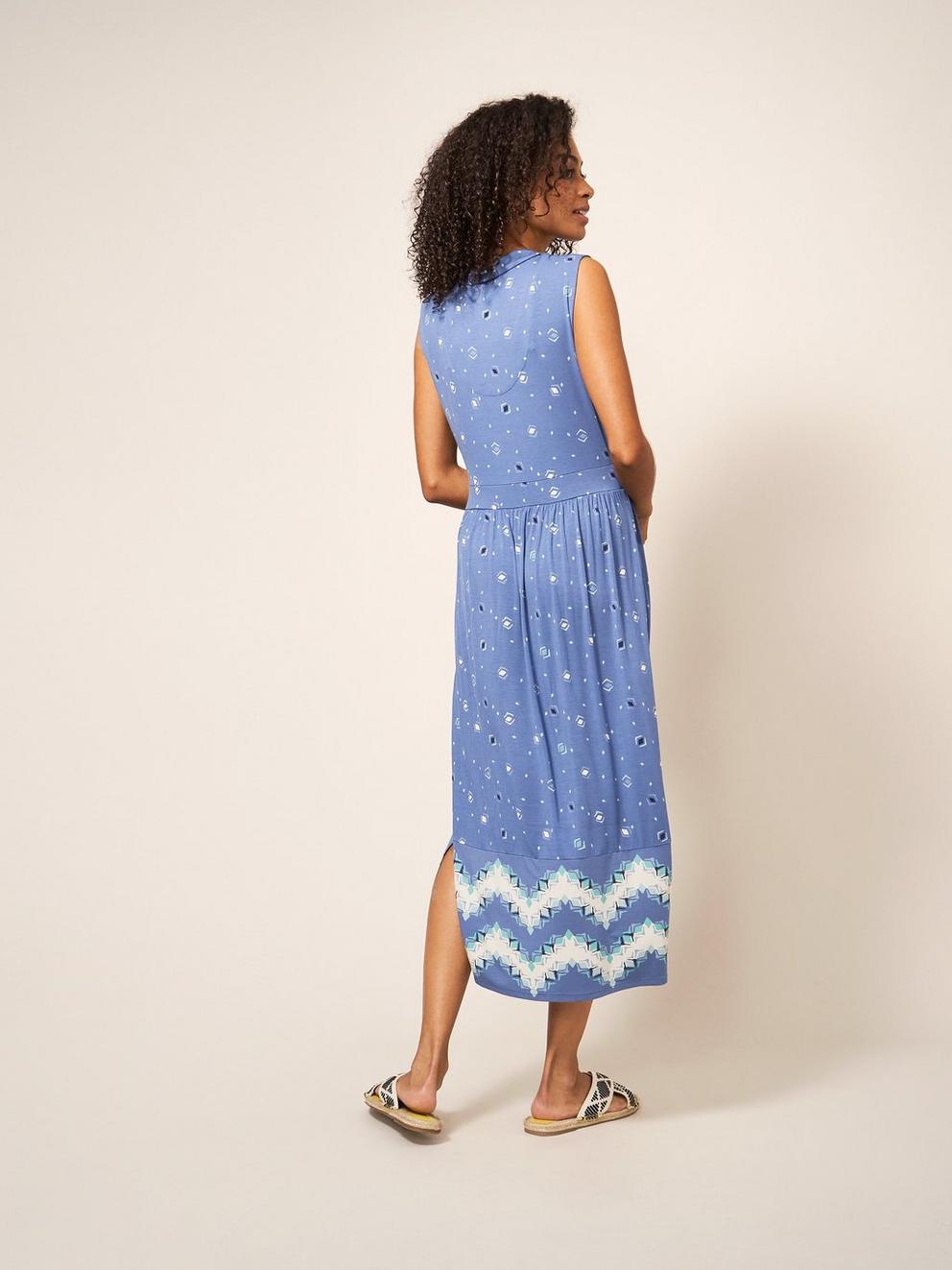 Zoe Eco Vero Jersey Dress in BLUE MLT - MODEL BACK