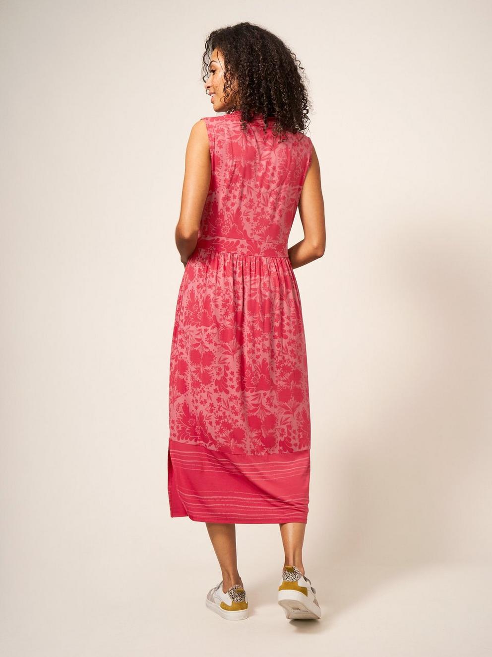 Zoe Eco Vero Jersey Dress in RED MLT - MODEL BACK