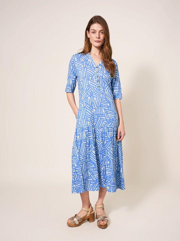 Sabina Jersey Dress in BLUE PRINT | White Stuff