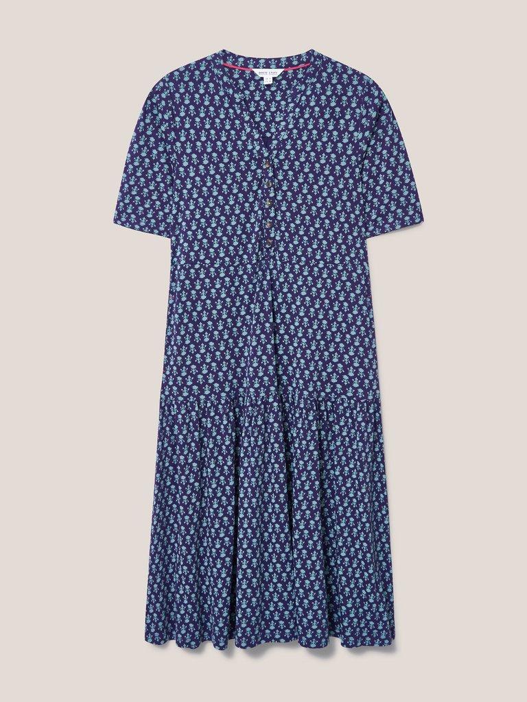 Sabina Jersey Dress in NAVY MULTI - FLAT FRONT