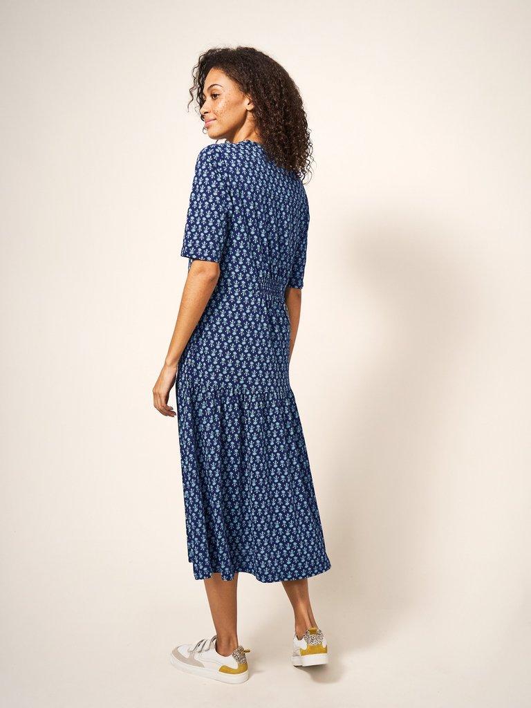 Sabina Jersey Dress in NAVY MULTI - MODEL BACK