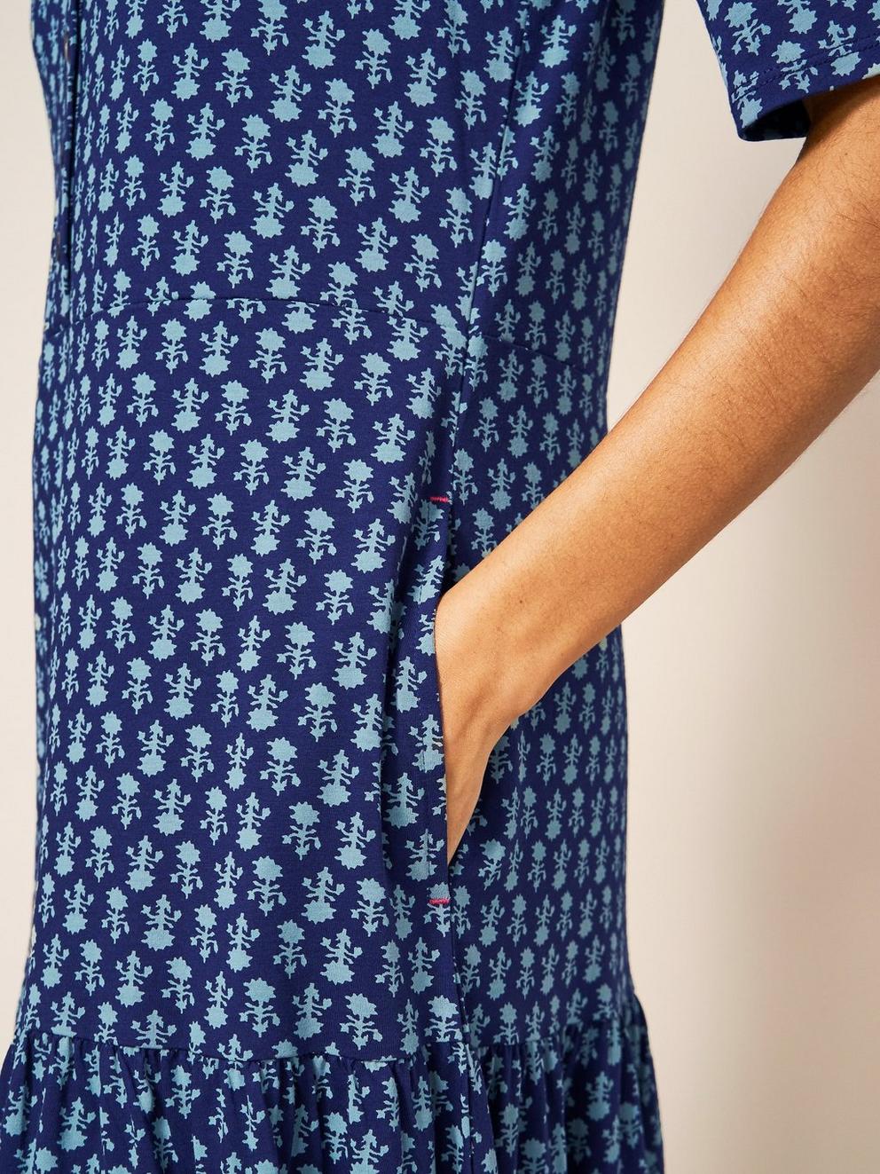 Sabina Jersey Dress in NAVY MULTI - MODEL DETAIL