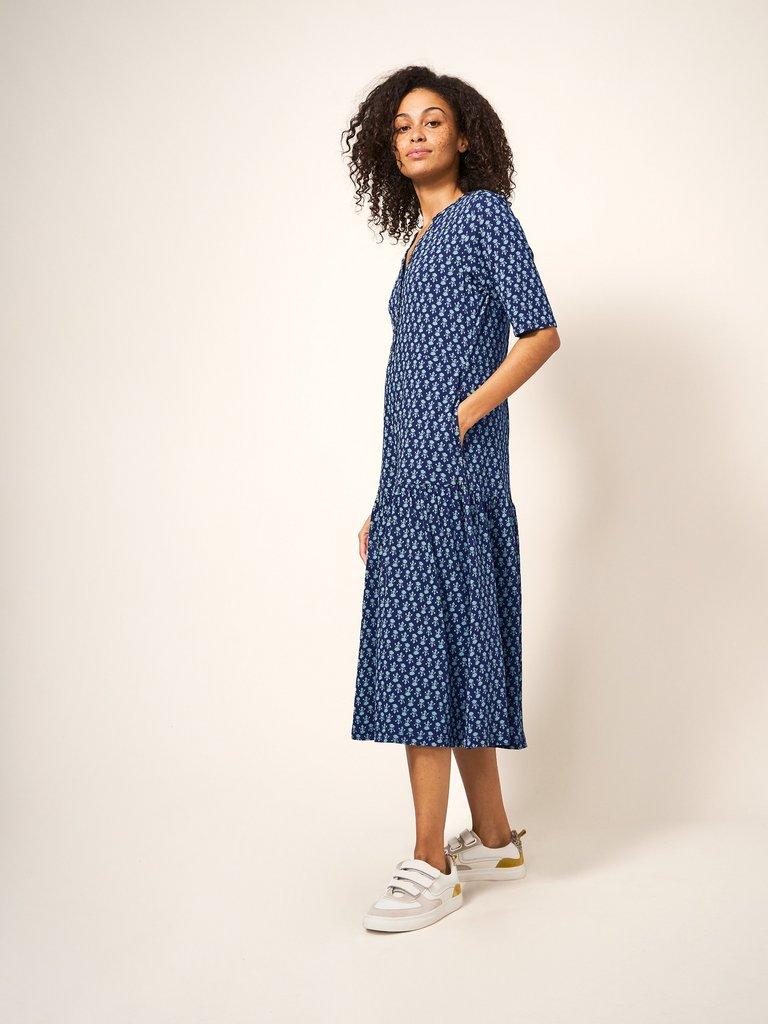 Sabina Jersey Dress in NAVY MULTI - MODEL FRONT