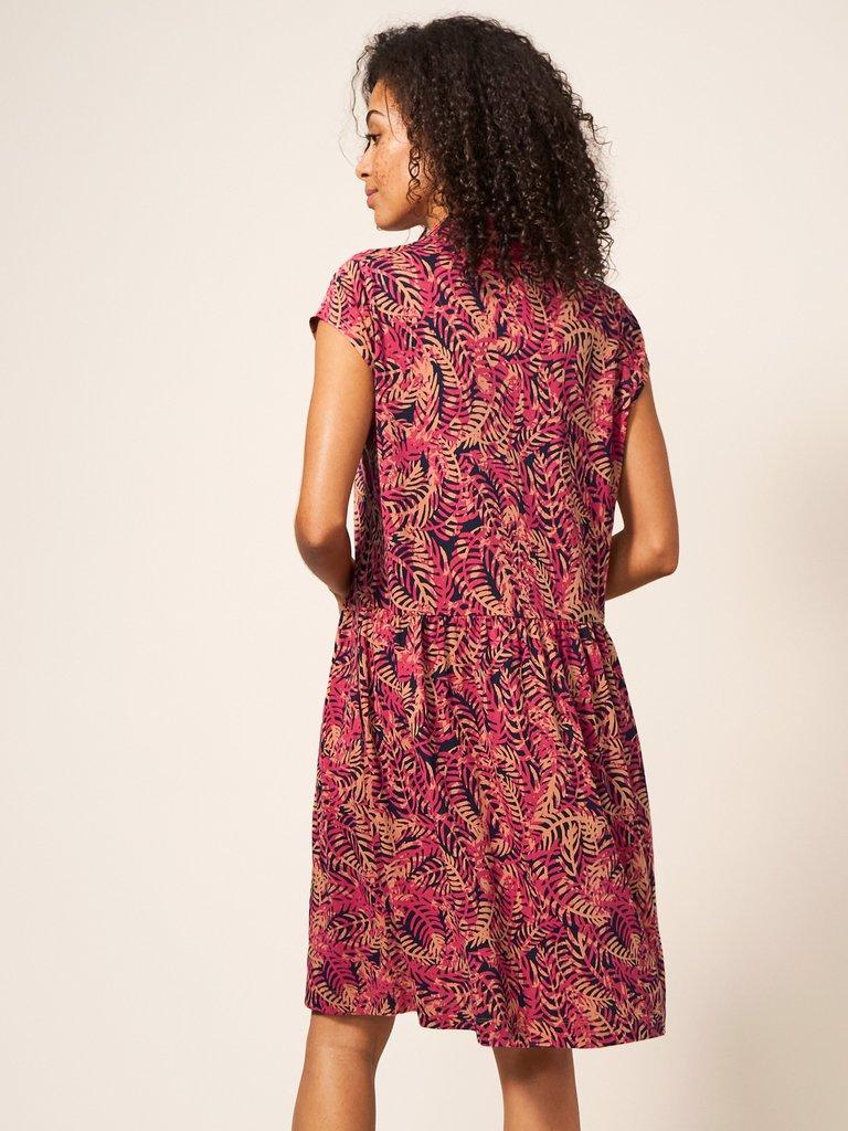 Everly Collared Jersey Shirt Dress in PINK MLT - MODEL BACK