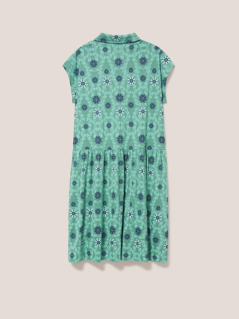 Everly Collared Jersey Shirt Dress in TEAL MLT - FLAT BACK