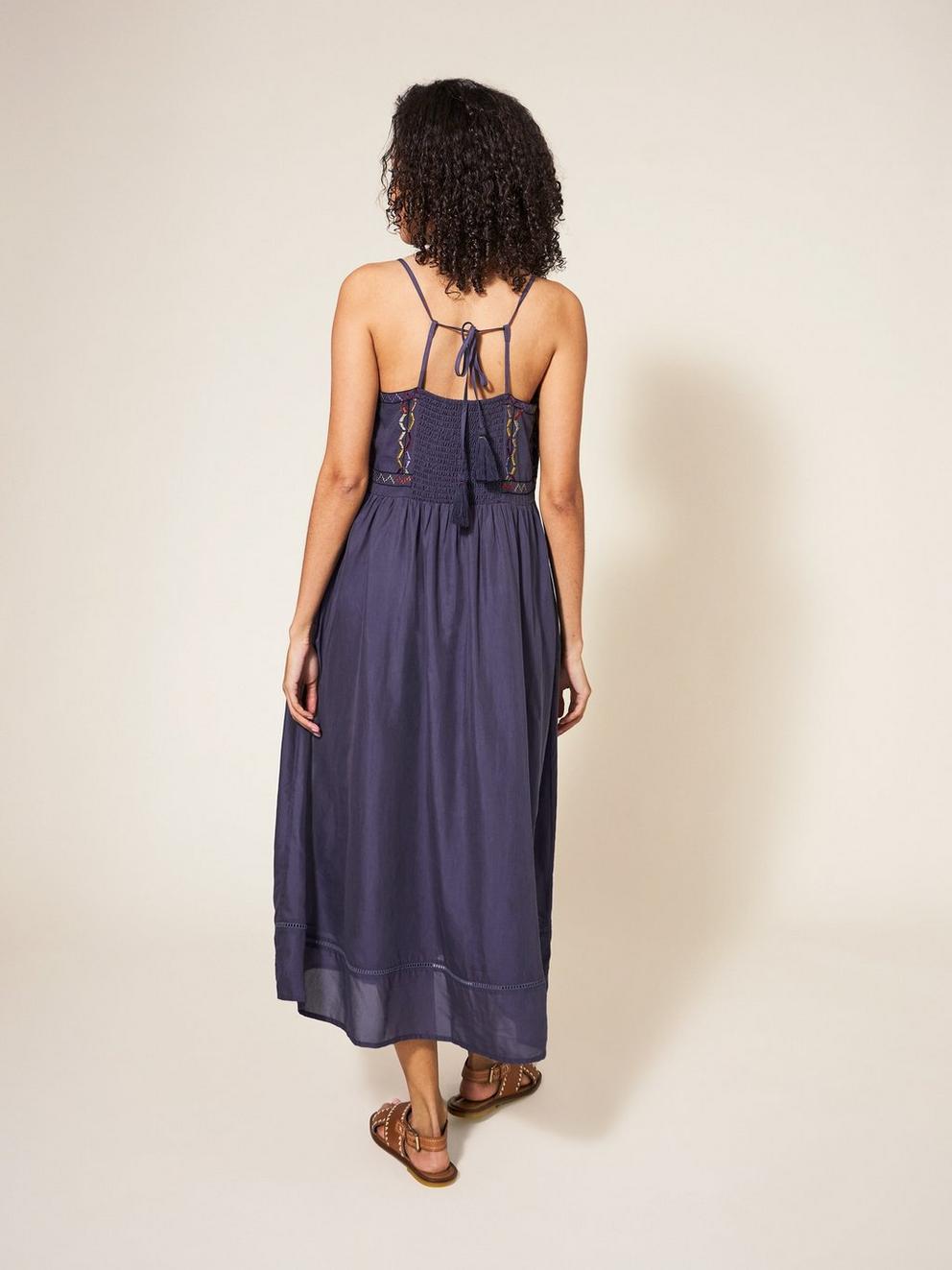 Colette Embroidered Midi Dress in PURPLE MLT - MODEL BACK