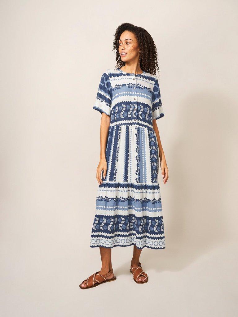 Pip Midi Dress in BLUE MLT - MODEL FRONT