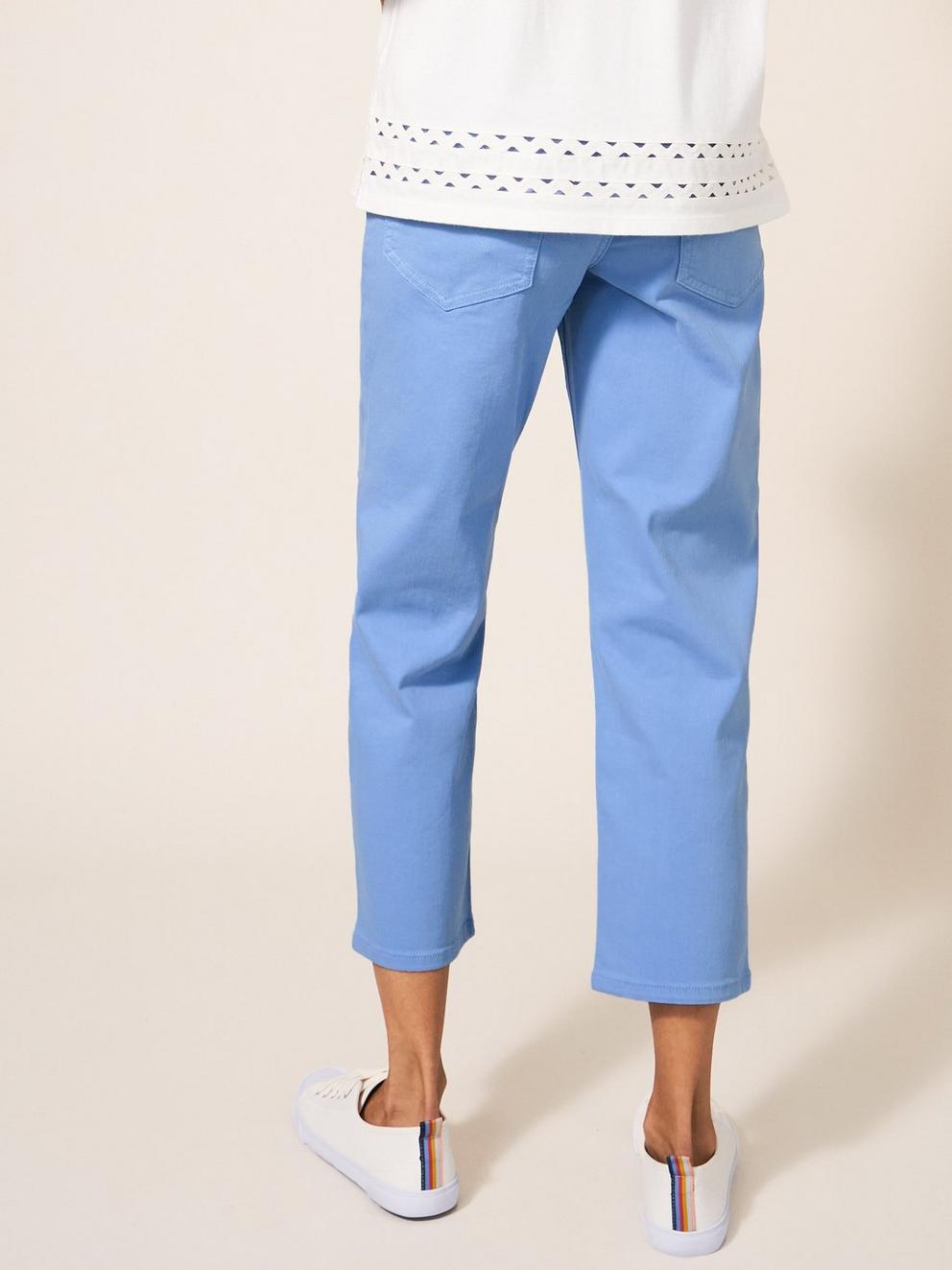 Blake Straight Crop Jeans in MID BLUE - MODEL BACK