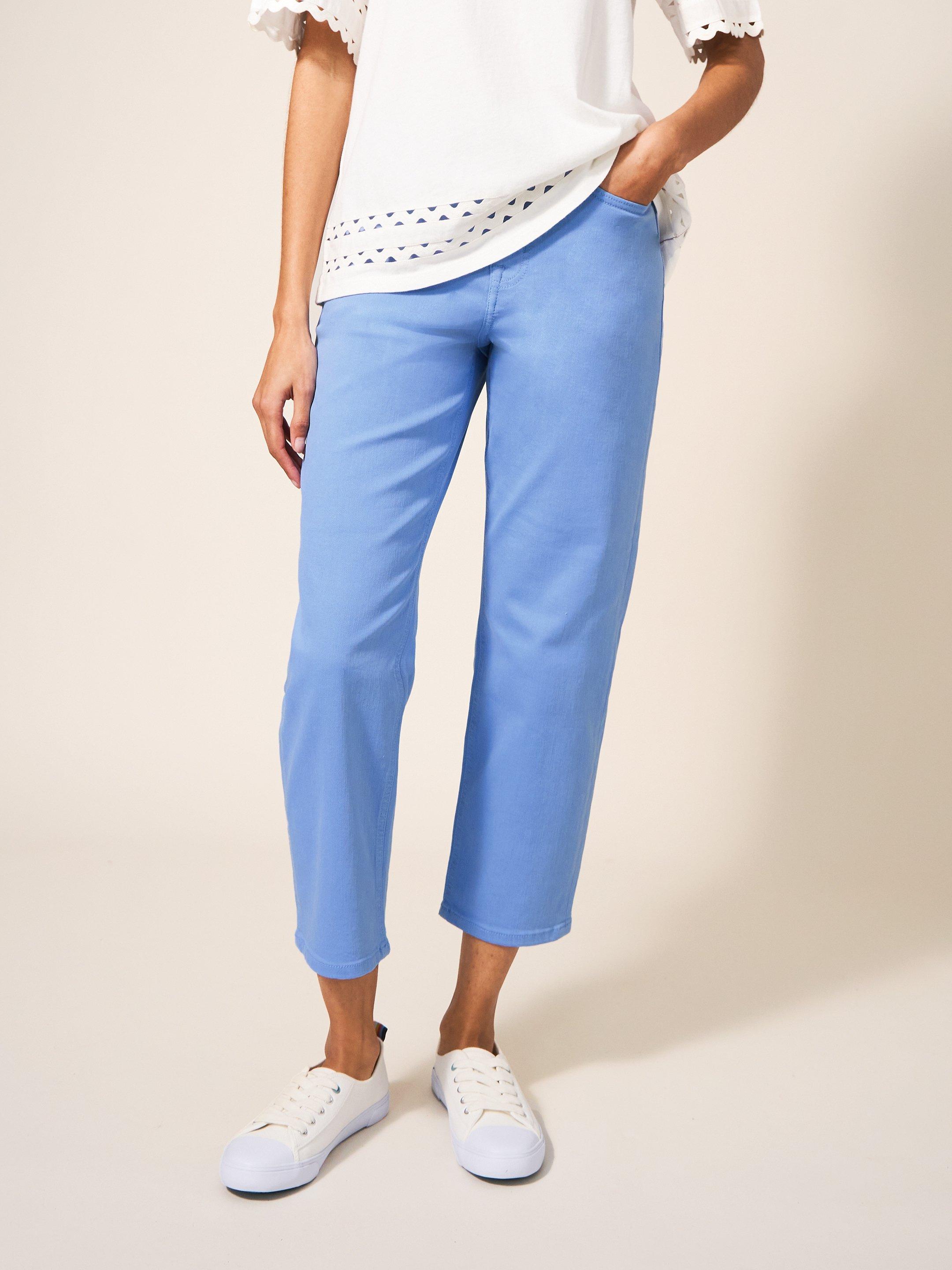 Blake Straight Crop Jeans in MID BLUE - MODEL FRONT