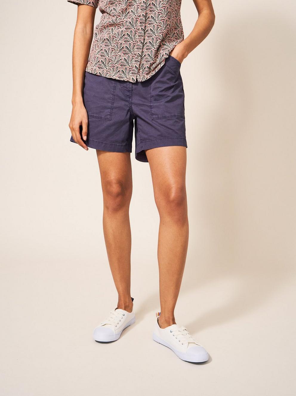 Tessa Chino Shorts in DUS PURPLE - MODEL FRONT